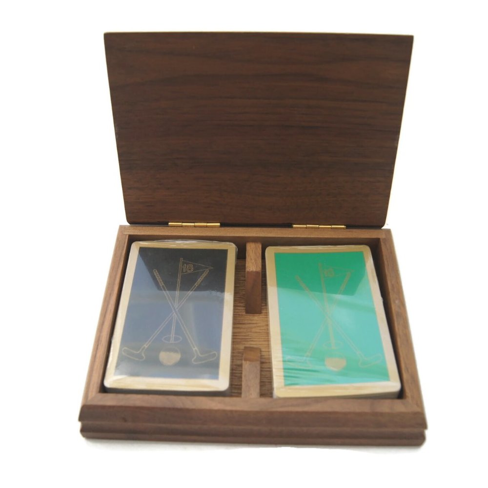 Wood Double Card Deck Box Storage for 2 Decks Playing Cards - Rustic Primitive